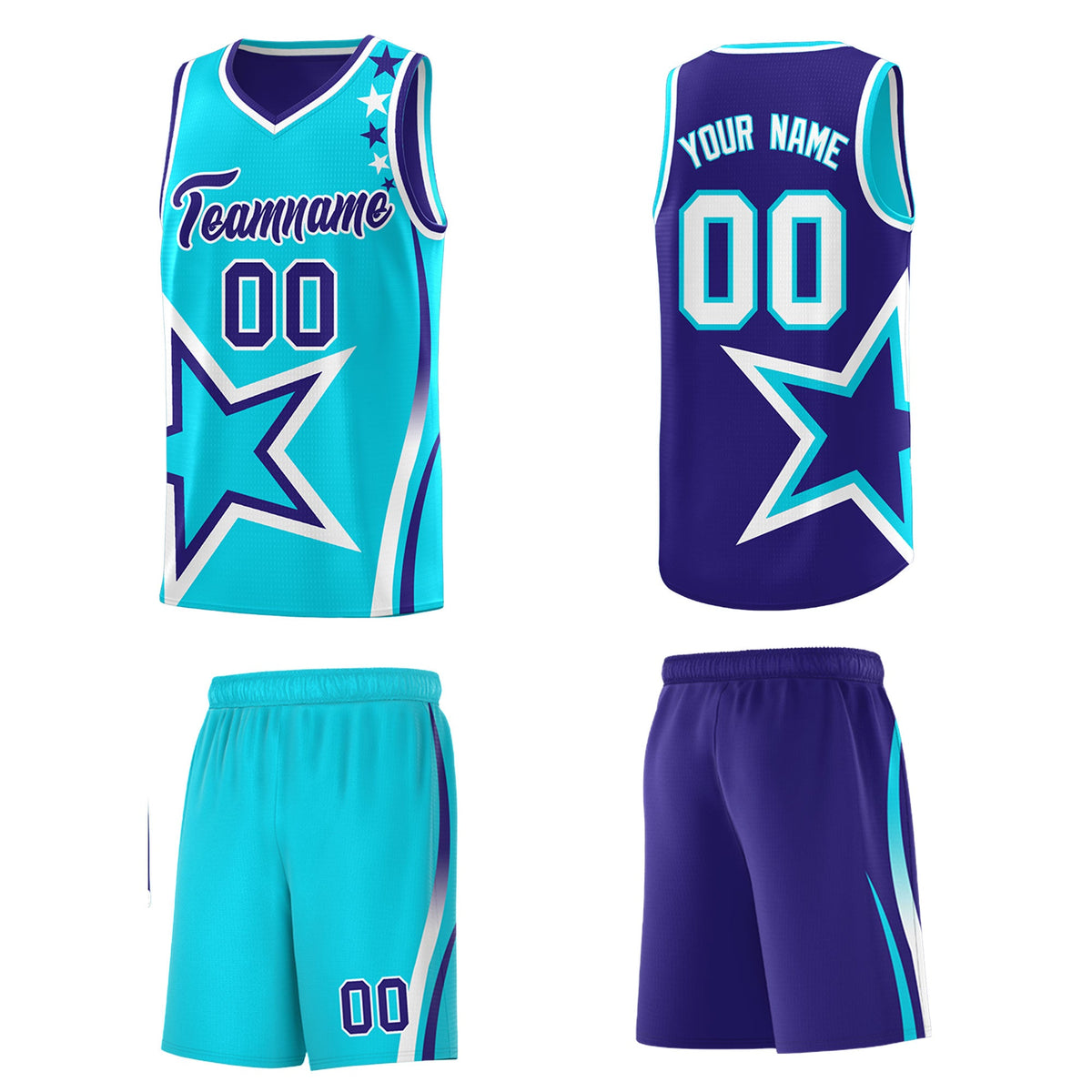 Custom Royal Sky Blue White Star Series Reversible Sets Basketball Jersey| KXKSHOP