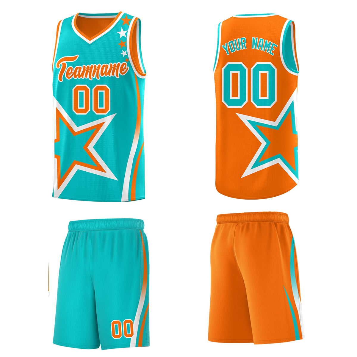 Custom Orange Aqua White Star Series Reversible Sets Basketball Jersey| KXKSHOP