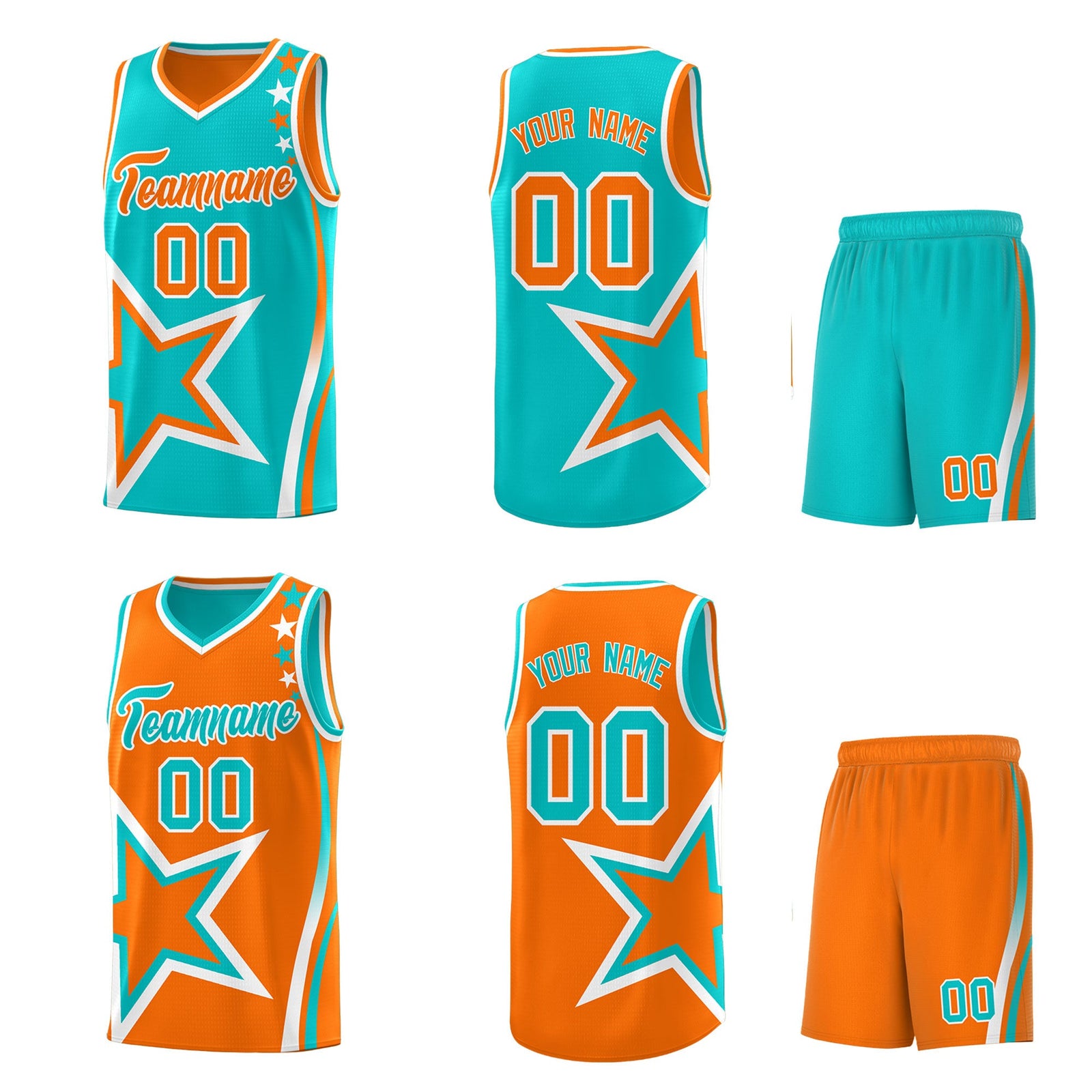 Custom Orange Aqua White Star Series Reversible Sets Basketball Jersey| KXKSHOP