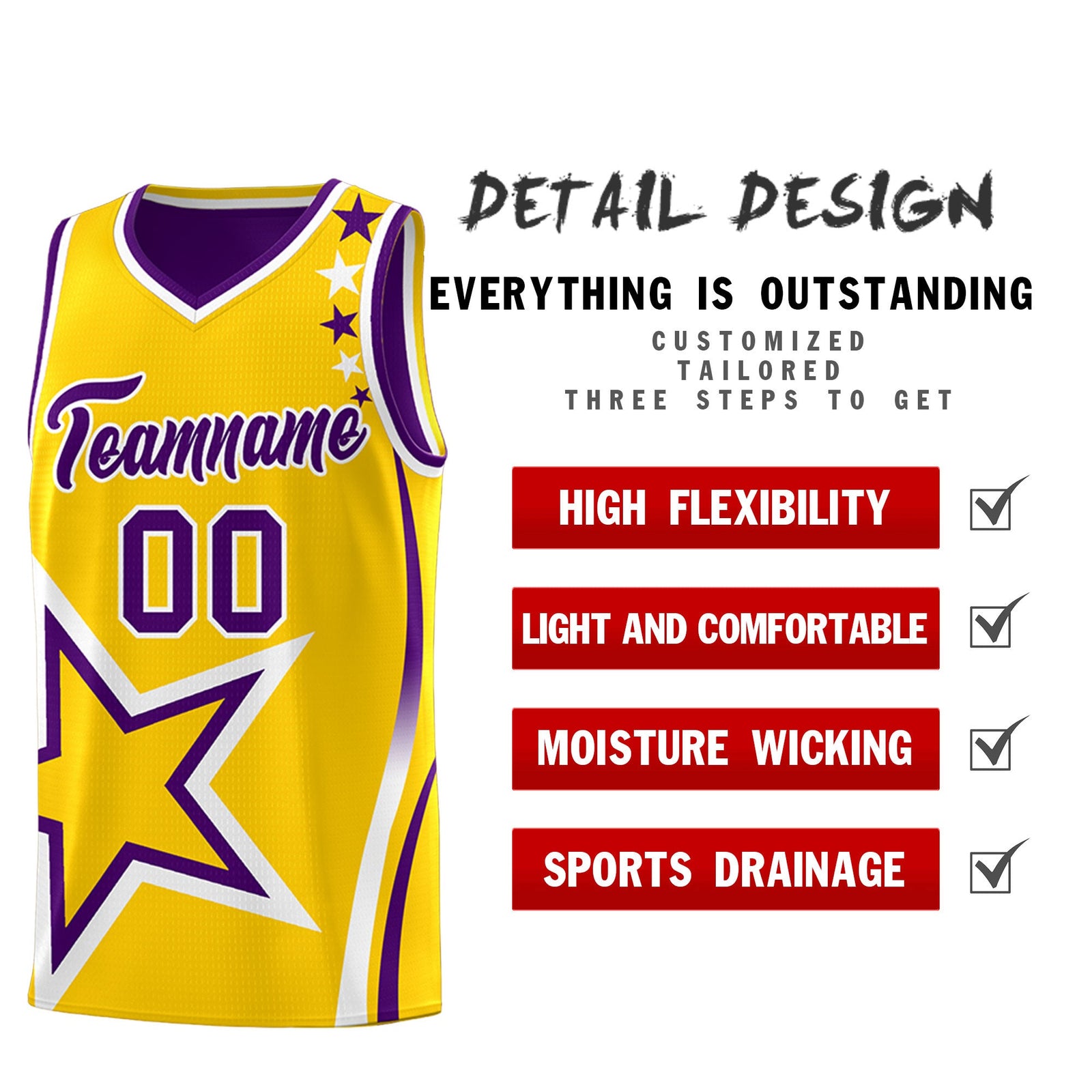 Custom Purple Gold White Star Series Reversible Sets Basketball Jersey| KXKSHOP