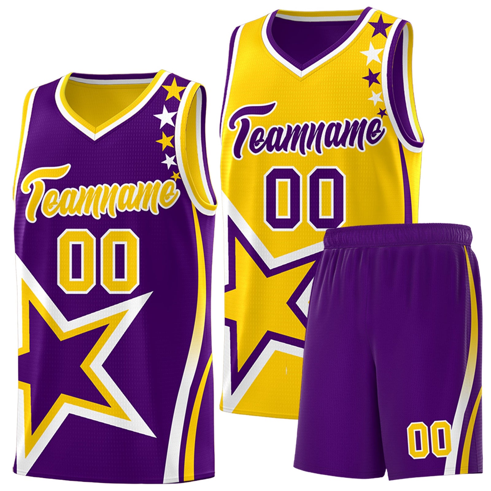 Custom Purple Gold White Star Series Reversible Sets Basketball Jersey| KXKSHOP