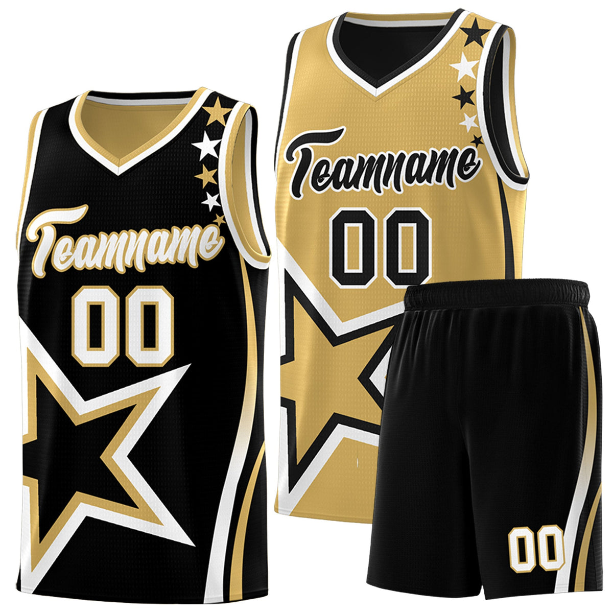 Custom Black Old Gold White Star Series Reversible Sets Basketball Jersey| KXKSHOP