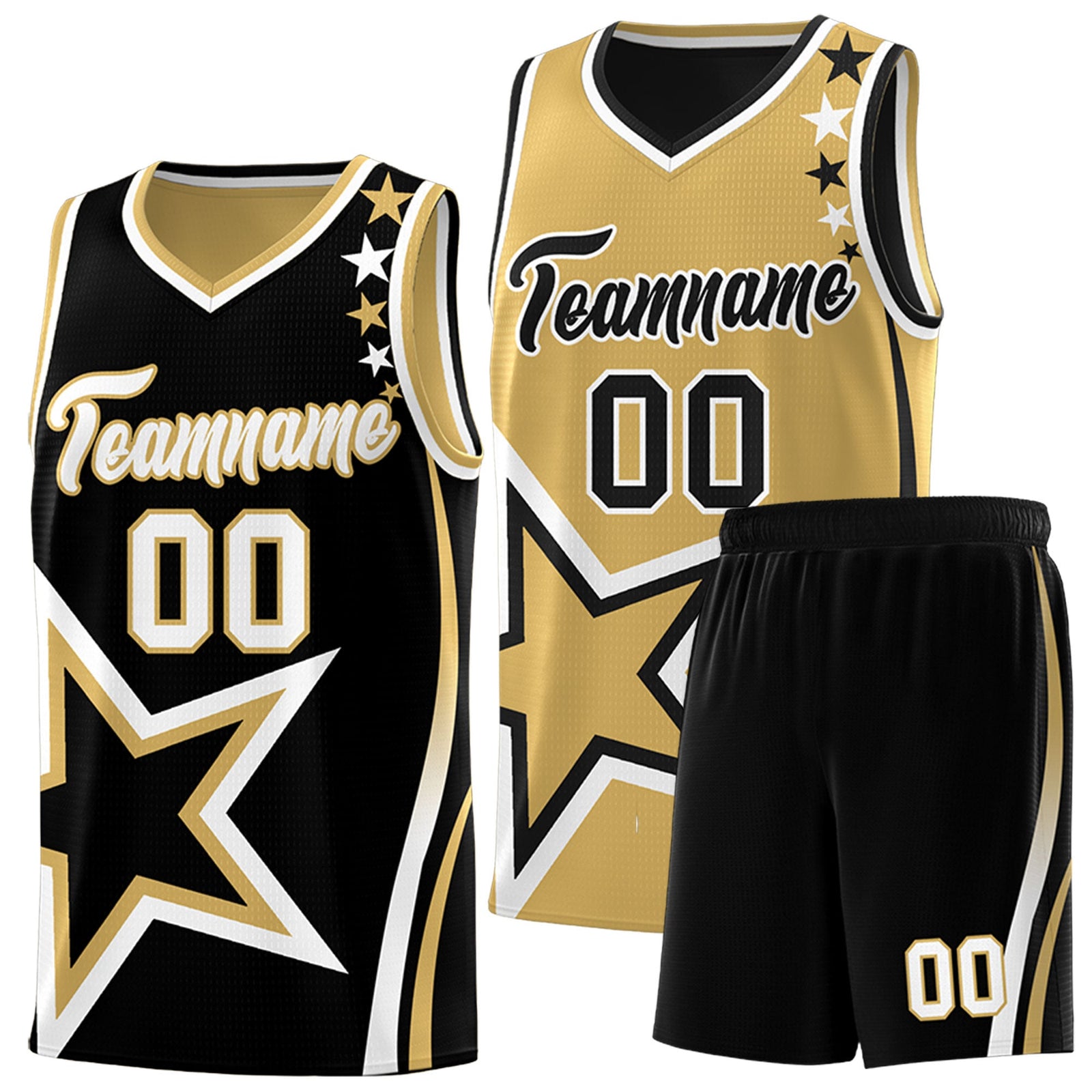Custom Black Old Gold White Star Series Reversible Sets Basketball Jersey| KXKSHOP