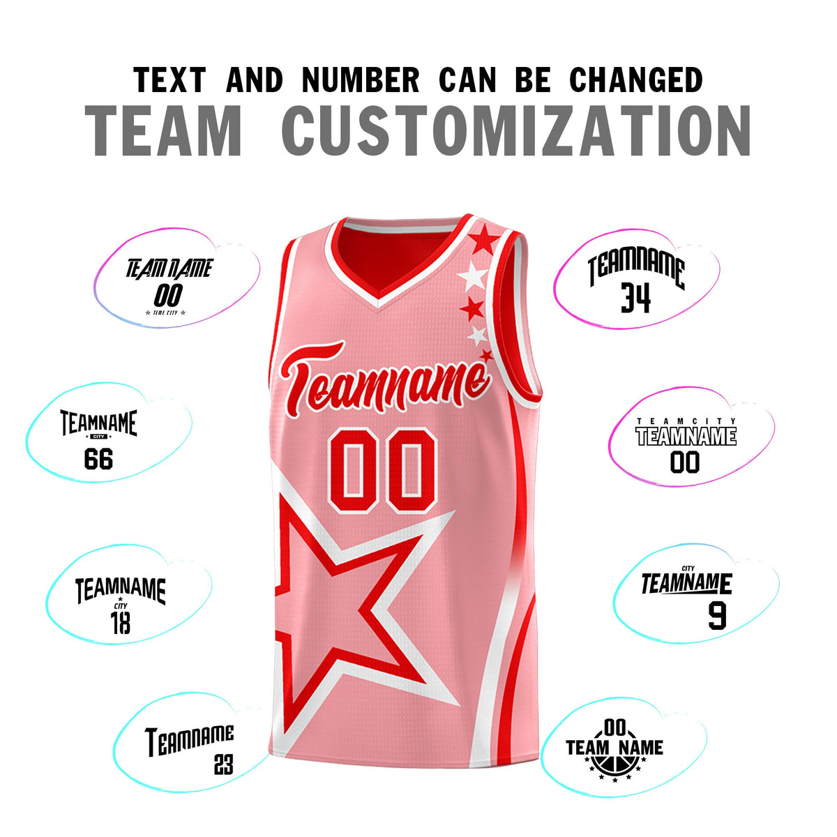 Custom Light Red Light Pink White Star Series Reversible Sets Basketball Jersey| KXKSHOP