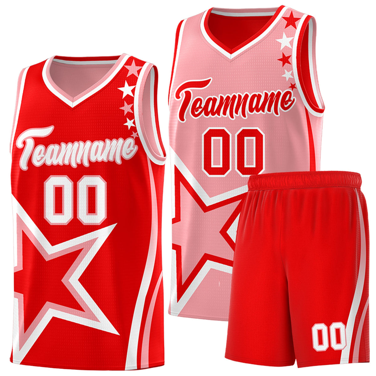 Custom Light Red Light Pink White Star Series Reversible Sets Basketball Jersey| KXKSHOP