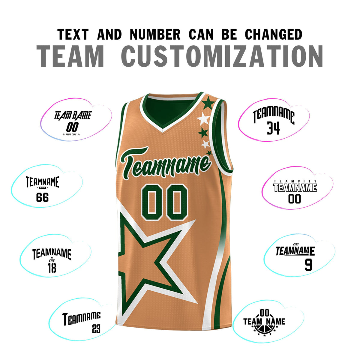 Custom Green Buckskin Brown White Star Series Reversible Sets Basketball Jersey| KXKSHOP