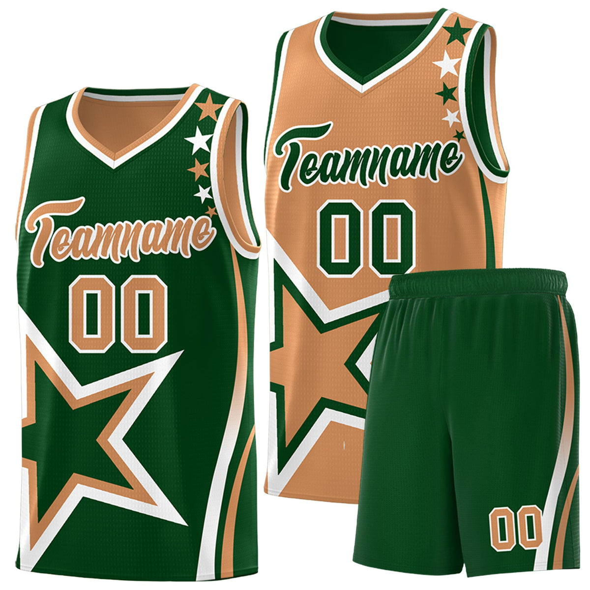 Custom Green Buckskin Brown White Star Series Reversible Sets Basketball Jersey| KXKSHOP