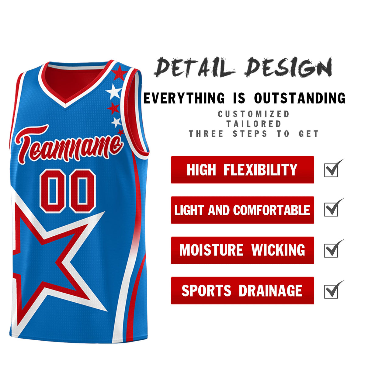 Custom Red Royal White Star Series Reversible Sets Basketball Jersey| KXKSHOP
