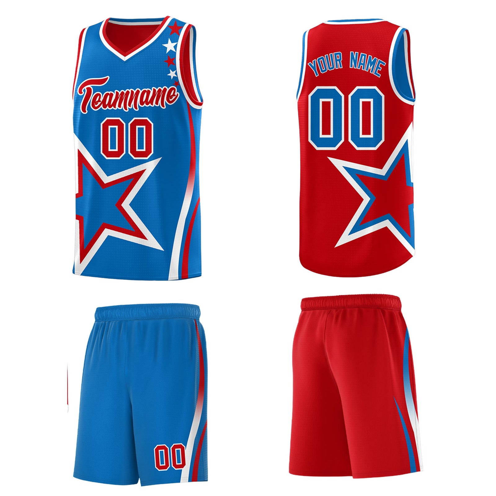 Custom Red Royal White Star Series Reversible Sets Basketball Jersey| KXKSHOP