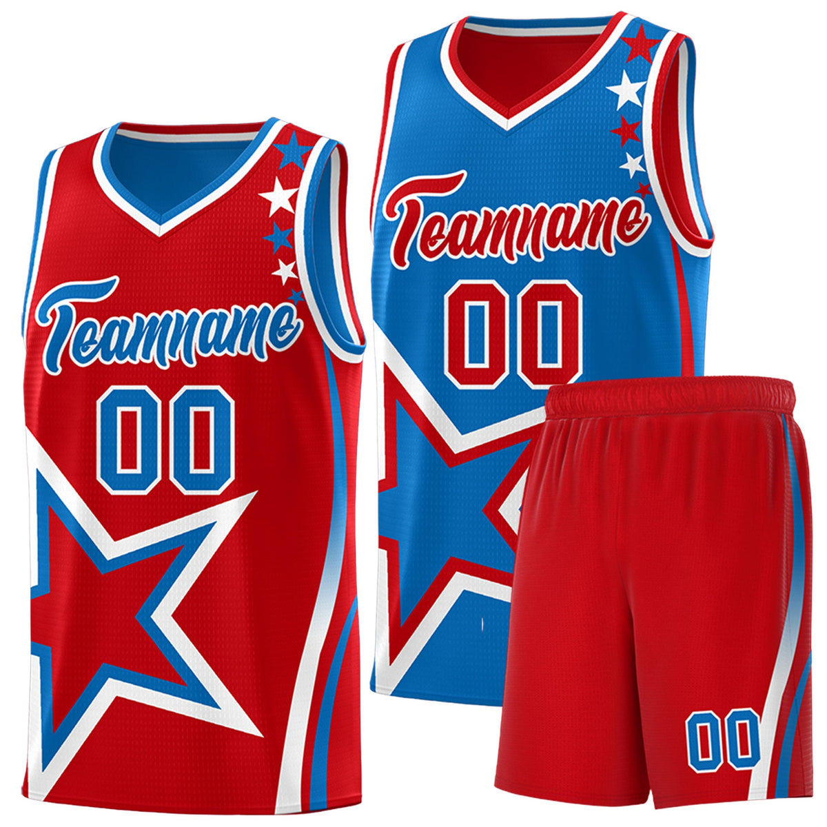 Custom Red Royal White Star Series Reversible Sets Basketball Jersey| KXKSHOP