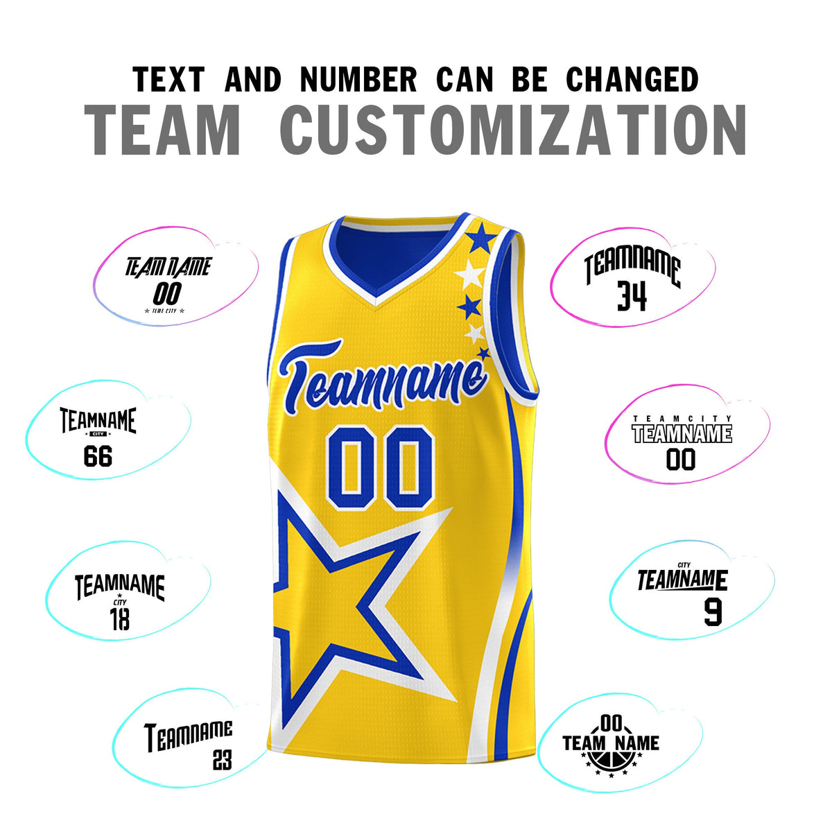 Custom Royal Blue Gold White Star Series Reversible Sets Basketball Jersey| KXKSHOP