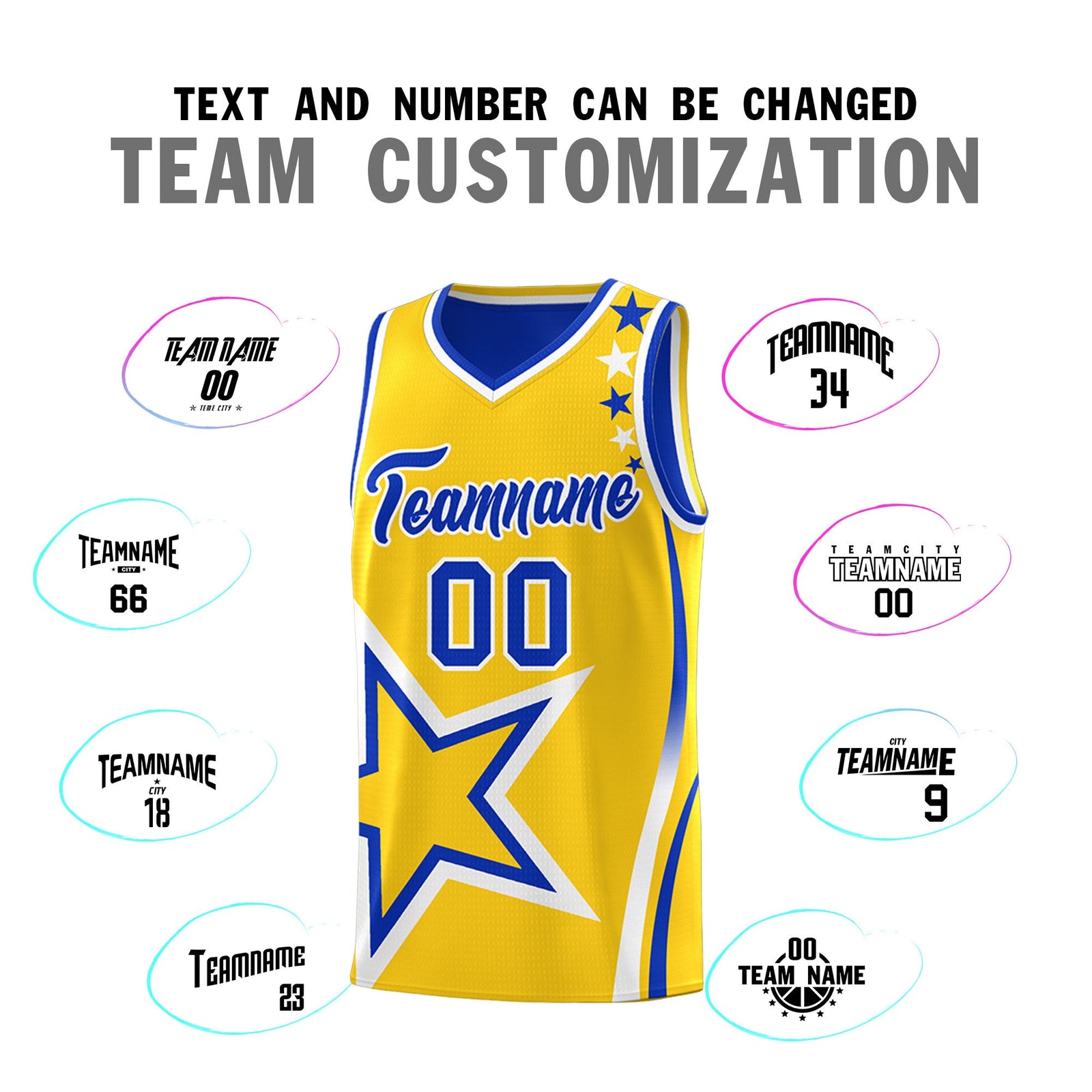 Custom Royal Blue Gold White Star Series Reversible Sets Basketball Jersey| KXKSHOP