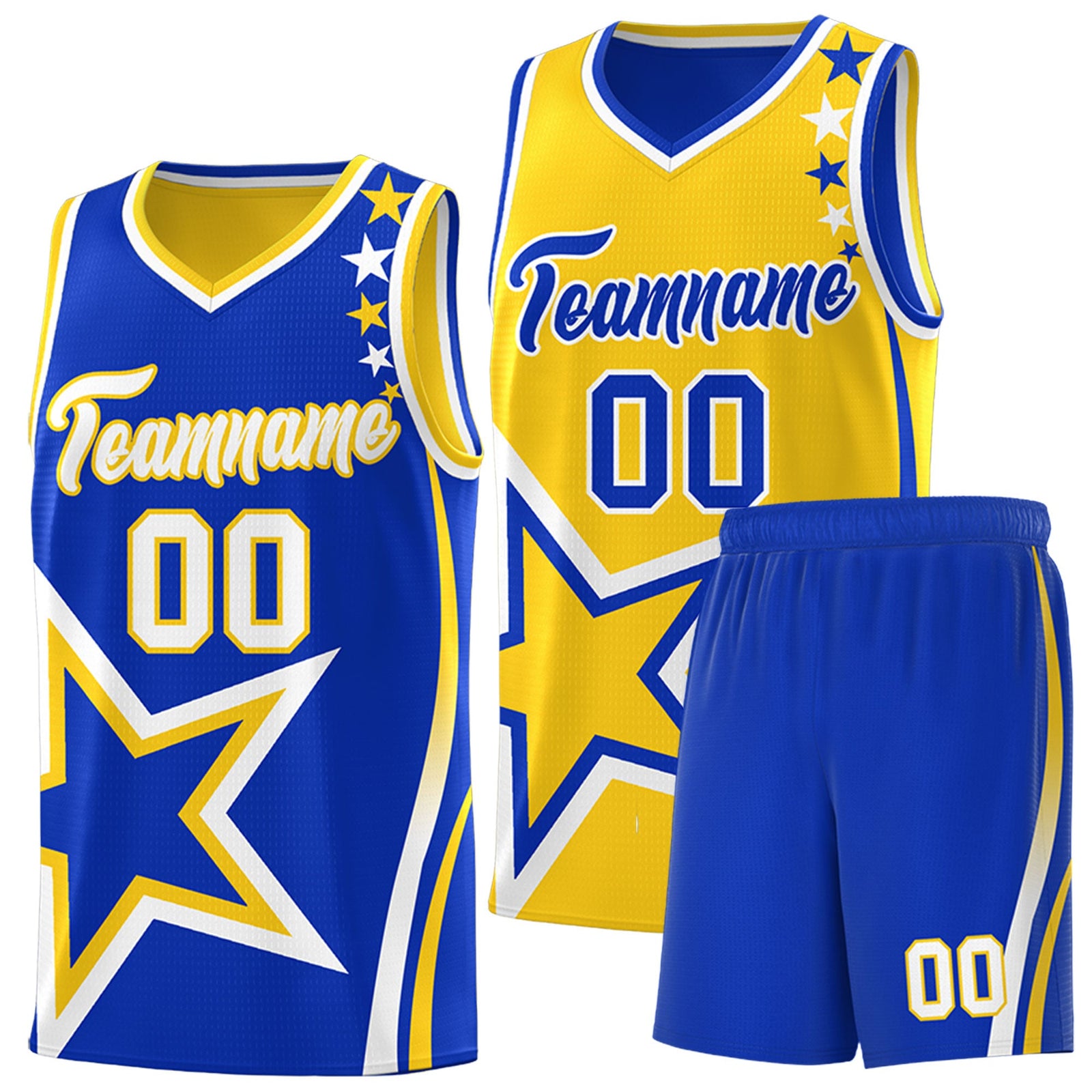 Custom Royal Blue Gold White Star Series Reversible Sets Basketball Jersey| KXKSHOP