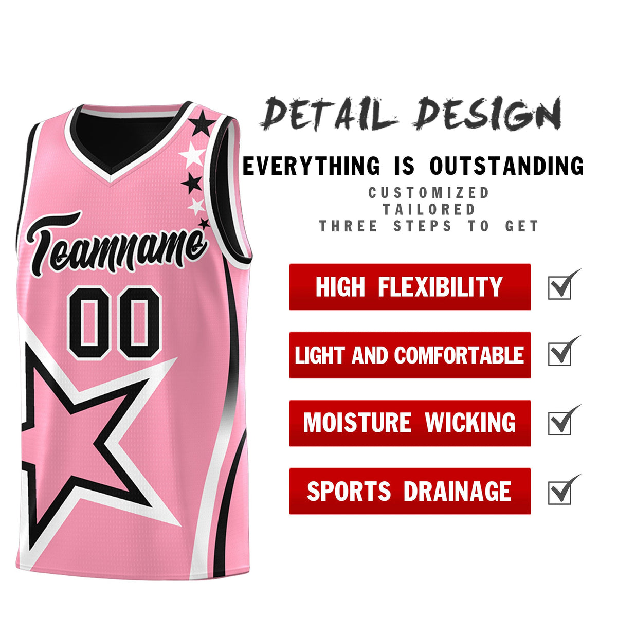 Custom Black Light Pink White Star Series Reversible Sets Basketball Jersey| KXKSHOP