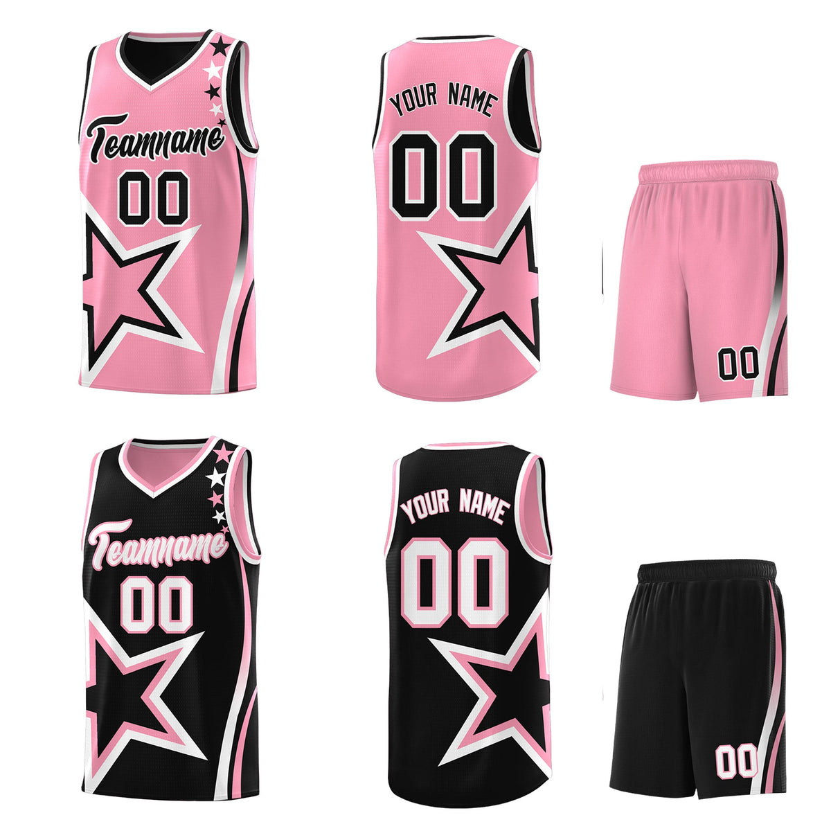 Custom Black Light Pink White Star Series Reversible Sets Basketball Jersey| KXKSHOP