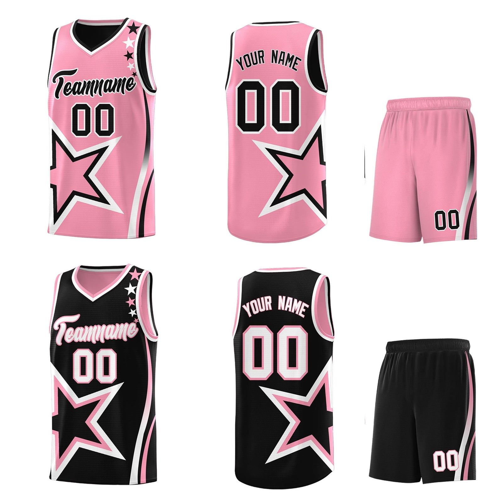 Custom Black Light Pink White Star Series Reversible Sets Basketball Jersey| KXKSHOP