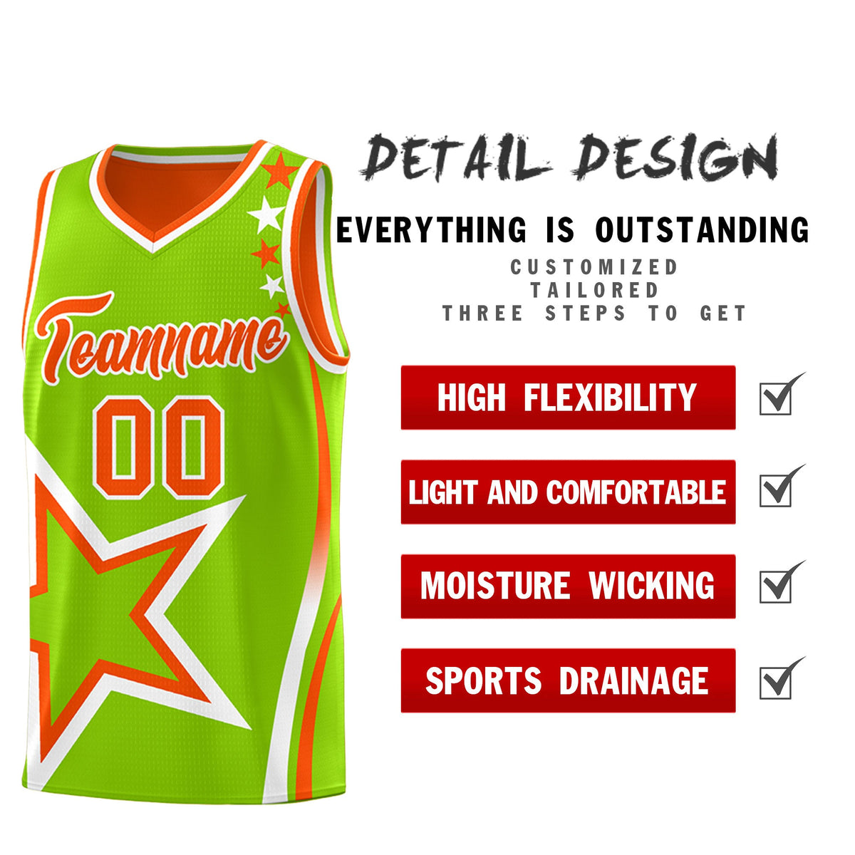 Custom Orange Neon Green White Star Series Reversible Sets Basketball Jersey| KXKSHOP
