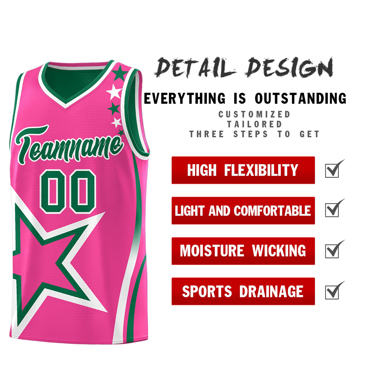 Custom Kelly Green Pink White Star Series Reversible Sets Basketball Jersey| KXKSHOP
