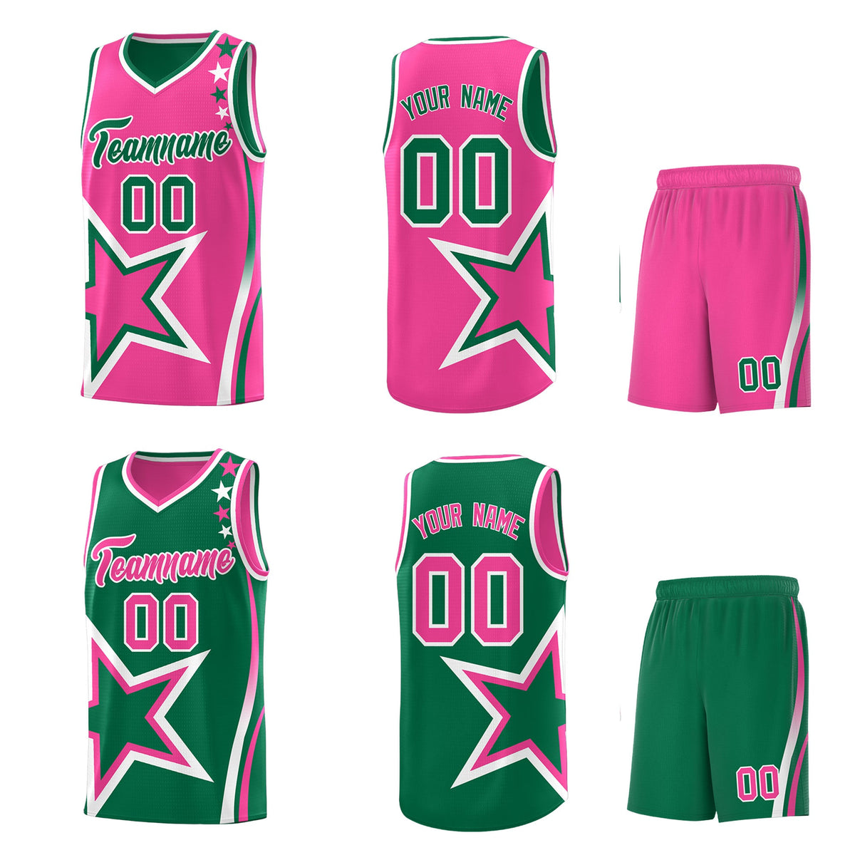 Custom Kelly Green Pink White Star Series Reversible Sets Basketball Jersey| KXKSHOP