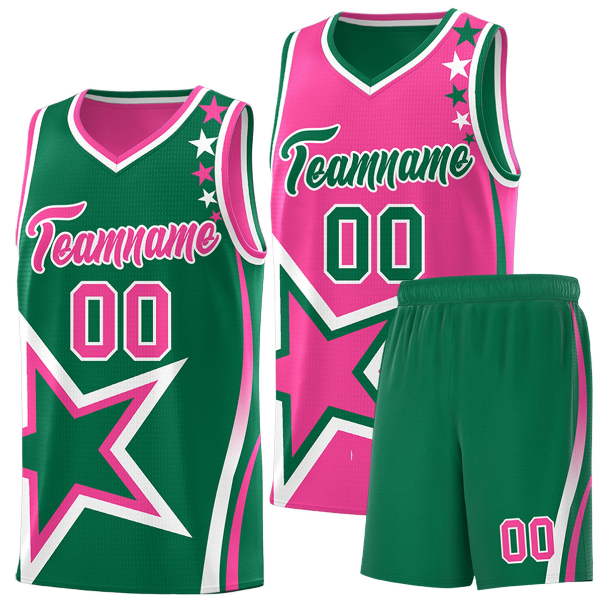 Custom Kelly Green Pink White Star Series Reversible Sets Basketball Jersey| KXKSHOP