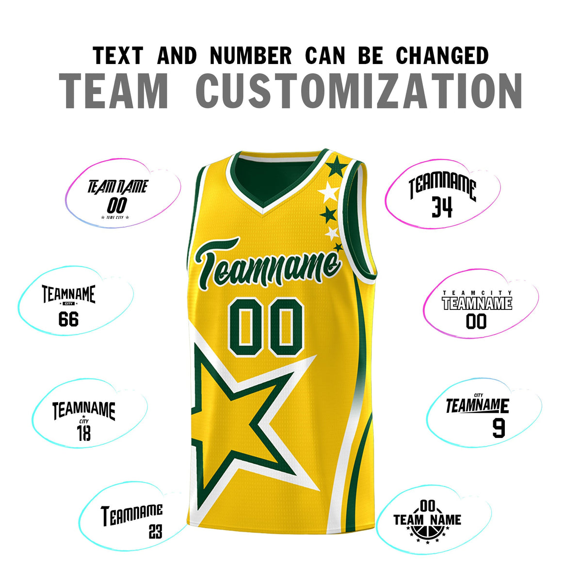 Custom Green Gold White Star Series Reversible Sets Basketball Jersey| KXKSHOP