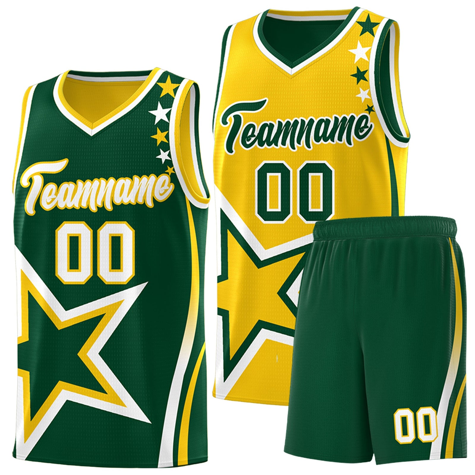 Custom Green Gold White Star Series Reversible Sets Basketball Jersey| KXKSHOP