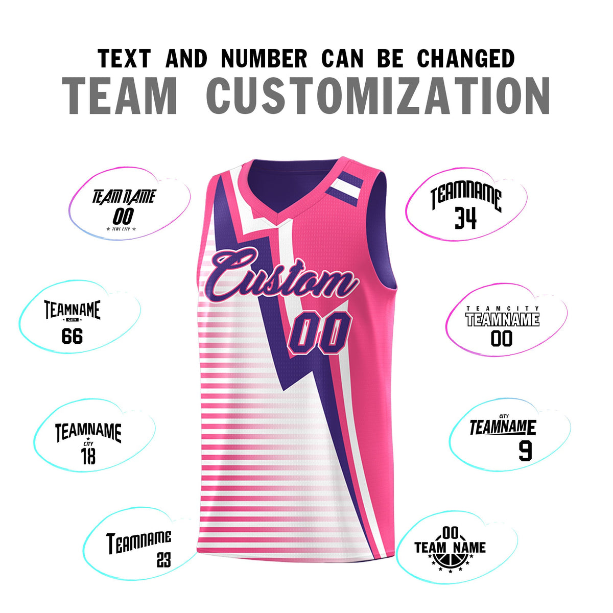 Custom Purple Pink White Gradient Stripes Lightning Pattern Reversible Sets Basketball Jersey| KXKSHOP