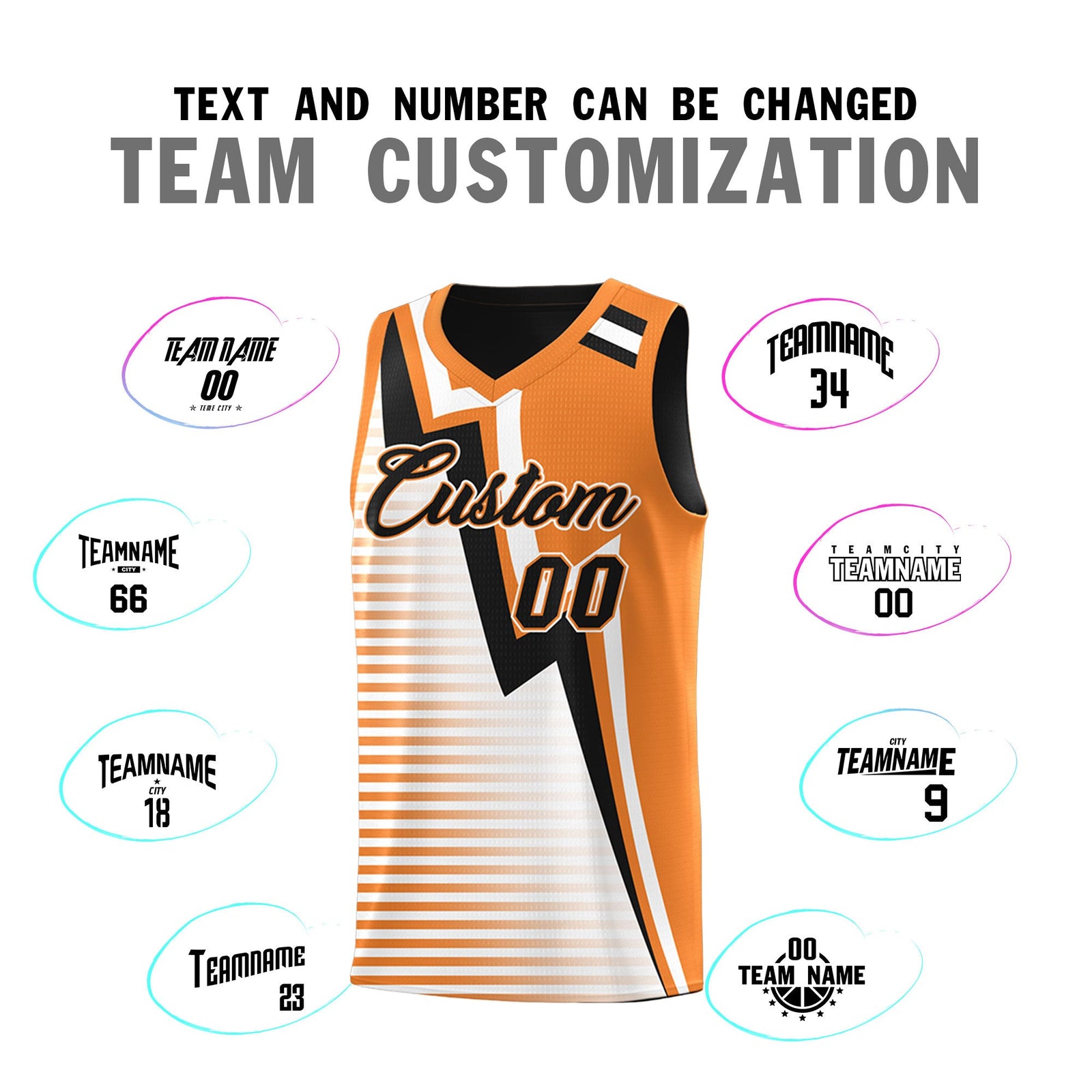 Custom Black Gold Orange White Gradient Stripes Lightning Pattern Reversible Sets Basketball Jersey| KXKSHOP