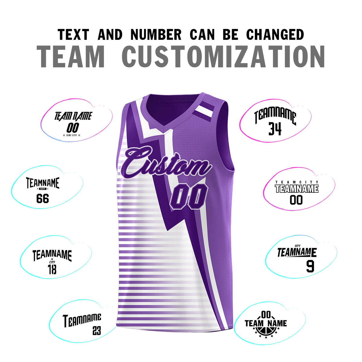 Custom Purple Light Purple White Gradient Stripes Lightning Pattern Reversible Sets Basketball Jersey| KXKSHOP