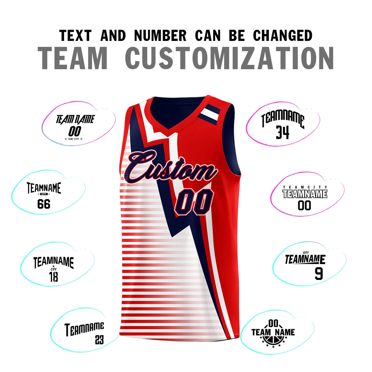 Custom Navy Red White Gradient Stripes Lightning Pattern Reversible Sets Basketball Jersey| KXKSHOP