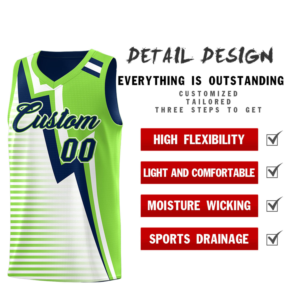 Custom Navy Fluorescent Green White Gradient Stripes Lightning Pattern Reversible Sets Basketball Jersey| KXKSHOP