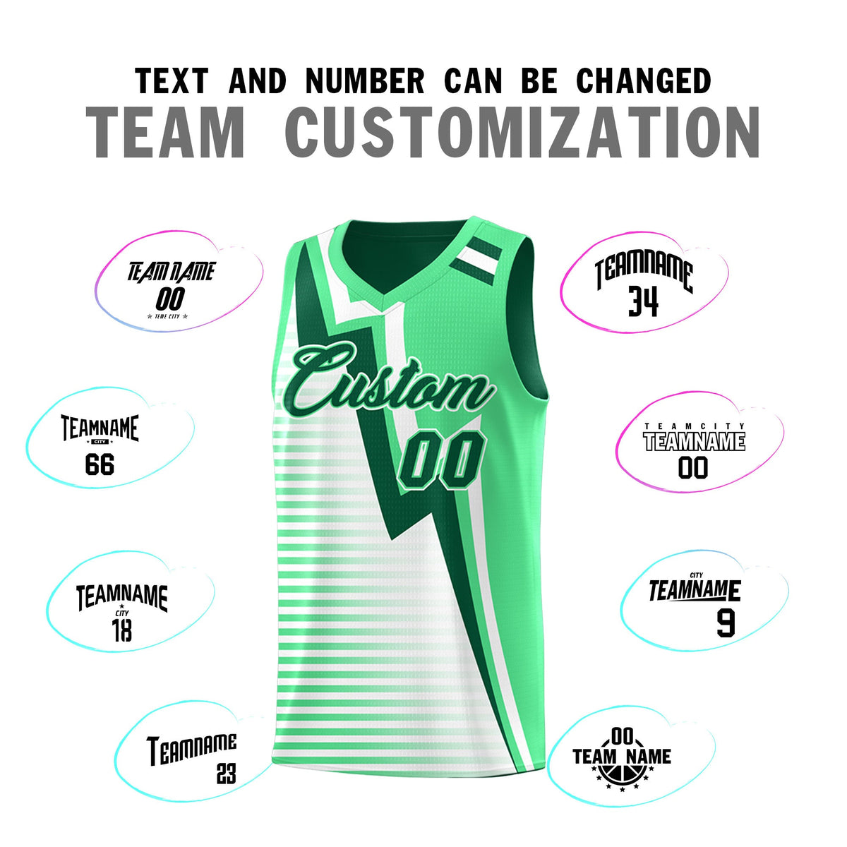 Custom Kelly Green Green White Gradient Stripes Lightning Pattern Reversible Sets Basketball Jersey| KXKSHOP