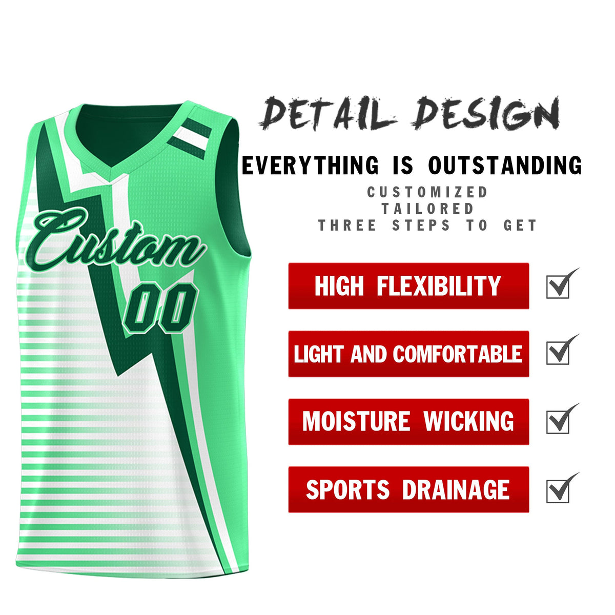 Custom Kelly Green Green White Gradient Stripes Lightning Pattern Reversible Sets Basketball Jersey| KXKSHOP