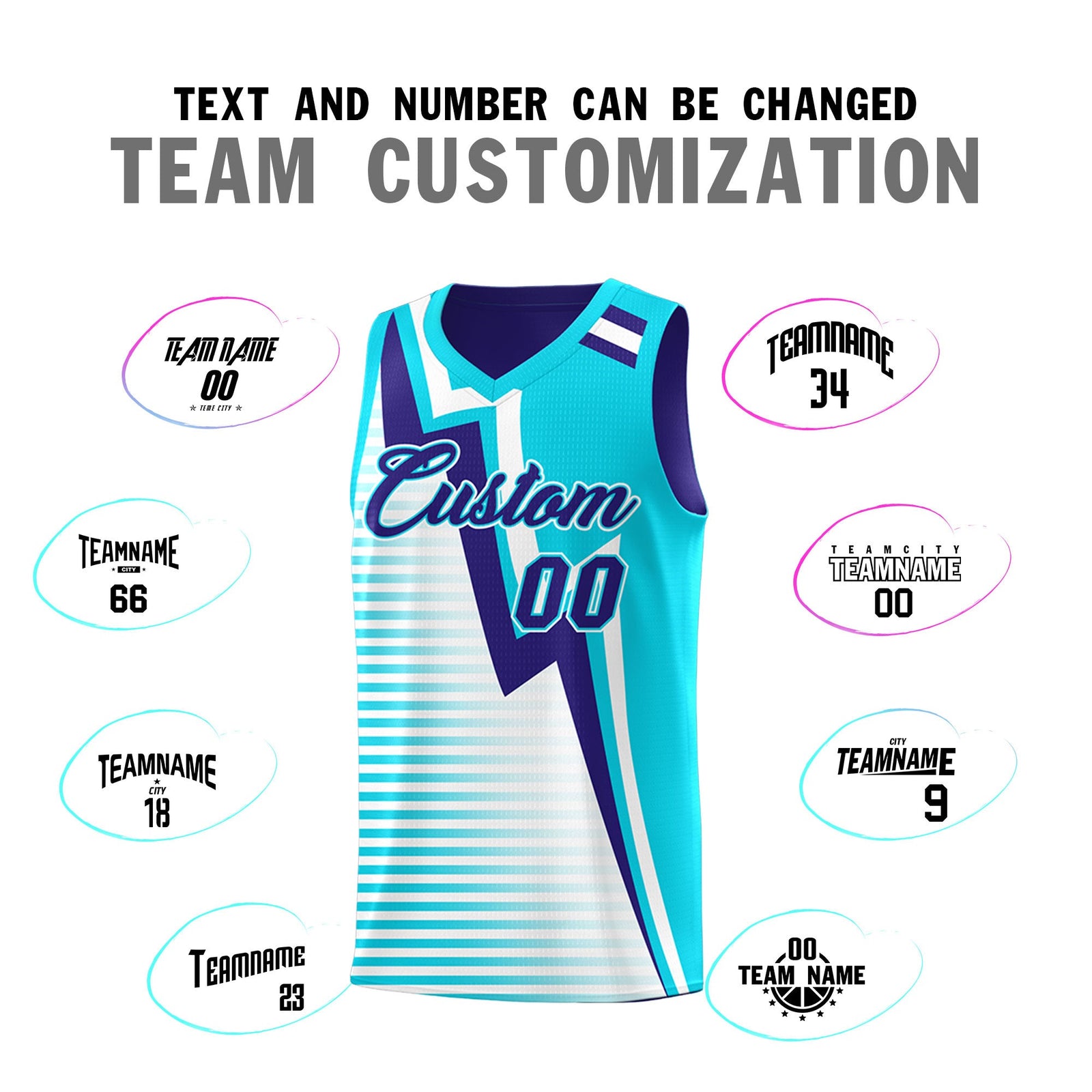 Custom Sky Blue Royal White Gradient Stripes Lightning Pattern Reversible Sets Basketball Jersey| KXKSHOP