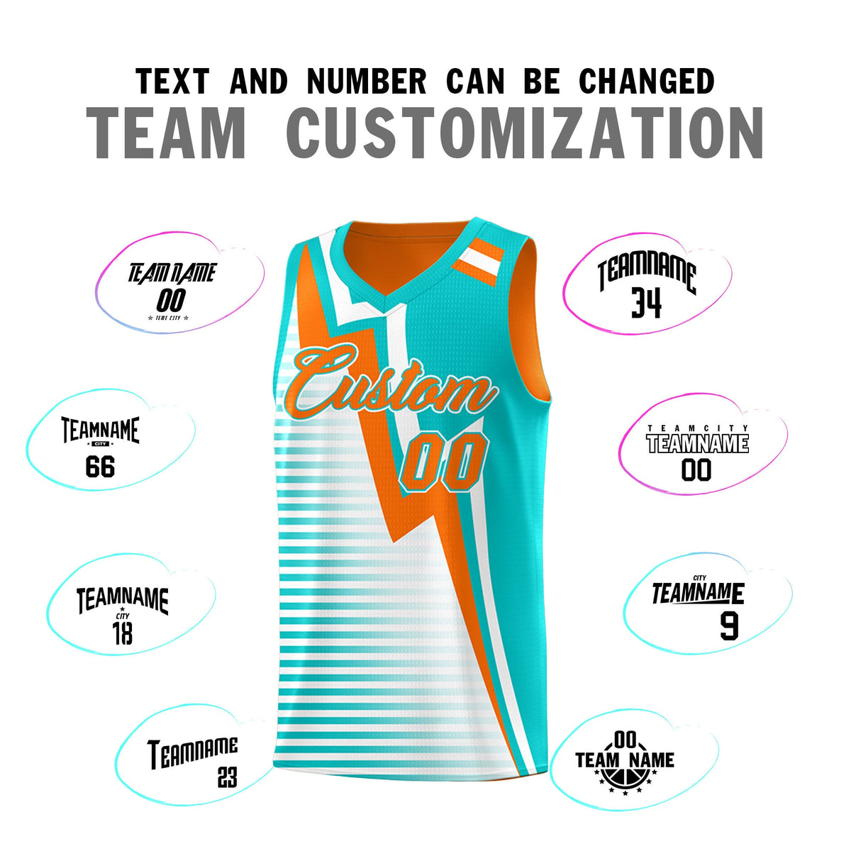 Custom Orange Aqua White Gradient Stripes Lightning Pattern Reversible Sets Basketball Jersey| KXKSHOP