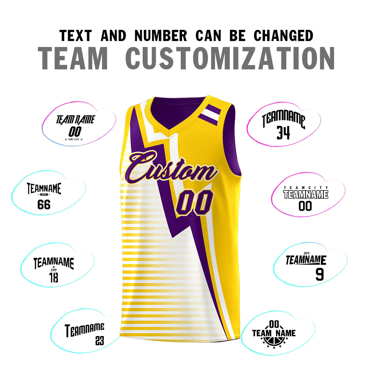 Custom Purple Gold White Gradient Stripes Lightning Pattern Reversible Sets Basketball Jersey| KXKSHOP