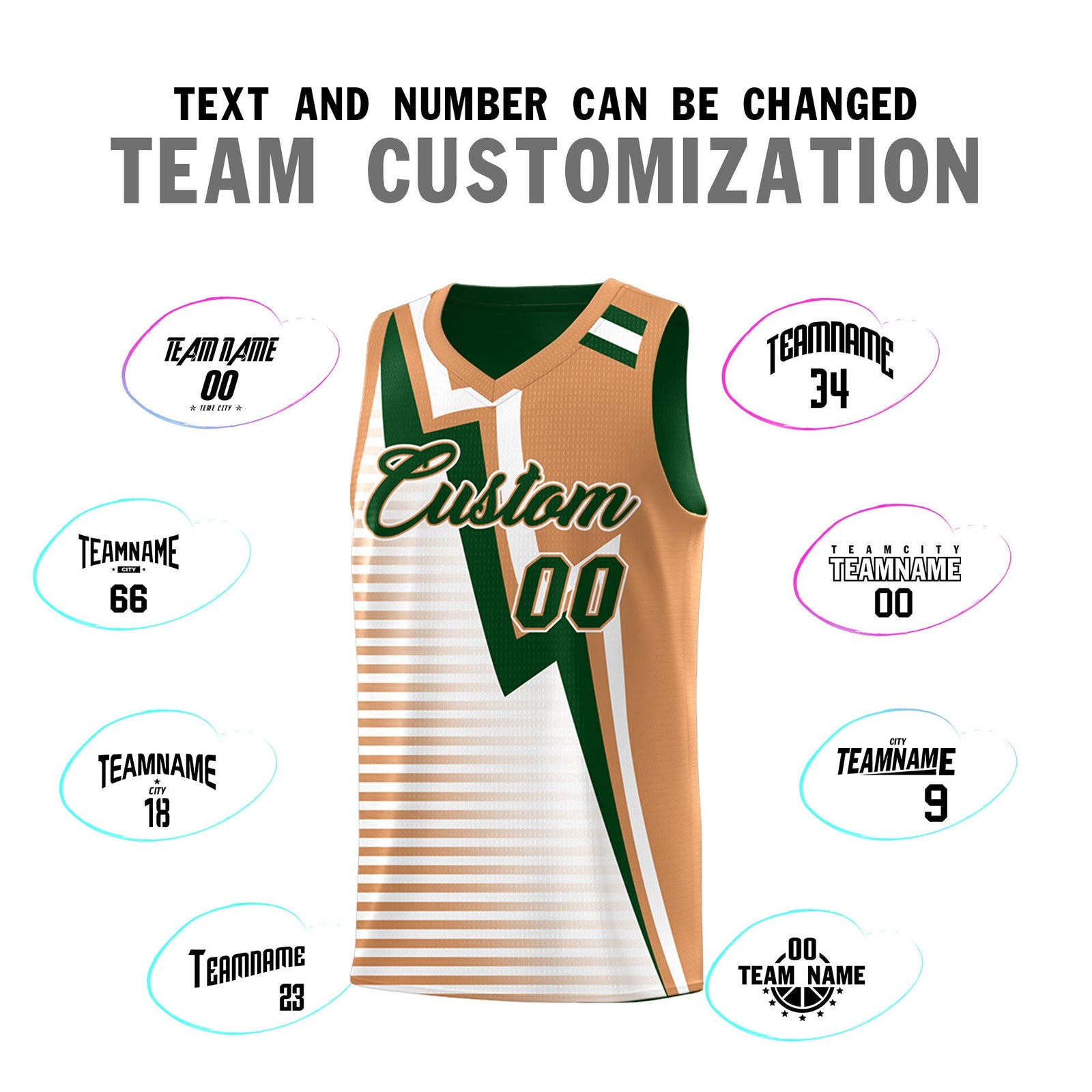 Custom Green Buckskin Brown White Gradient Stripes Lightning Pattern Reversible Sets Basketball Jersey| KXKSHOP