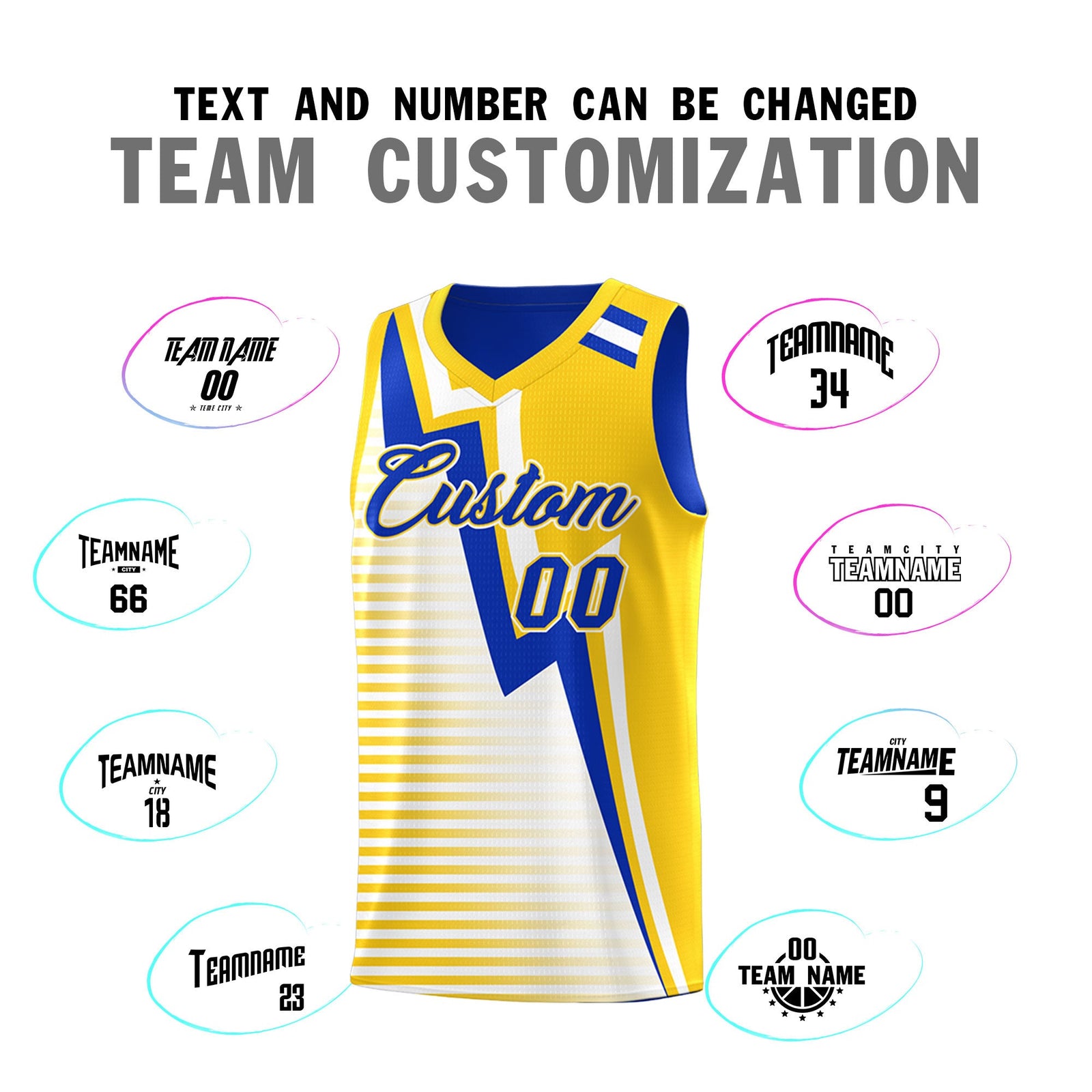 Custom Royal Blue Gold White Gradient Stripes Lightning Pattern Reversible Sets Basketball Jersey| KXKSHOP