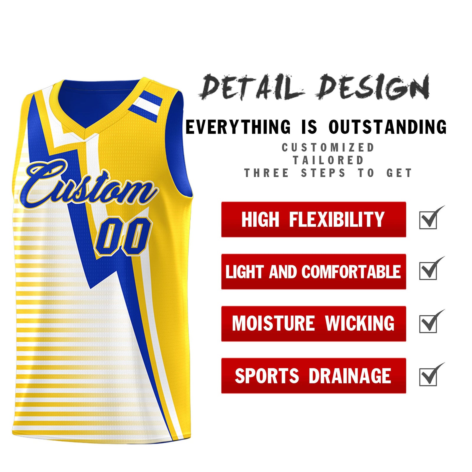 Custom Royal Blue Gold White Gradient Stripes Lightning Pattern Reversible Sets Basketball Jersey| KXKSHOP