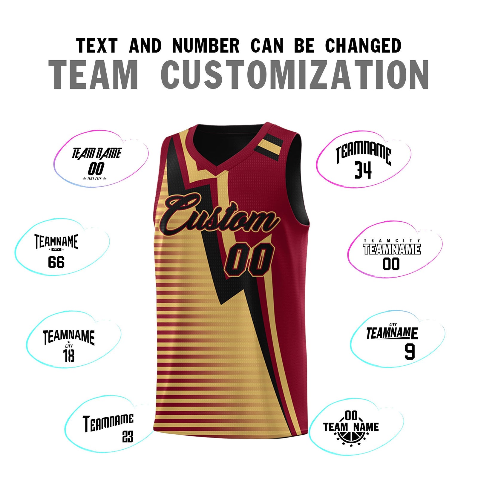 Custom Black Old Gold Crimson Gradient Stripes Lightning Pattern Reversible Sets Basketball Jersey| KXKSHOP