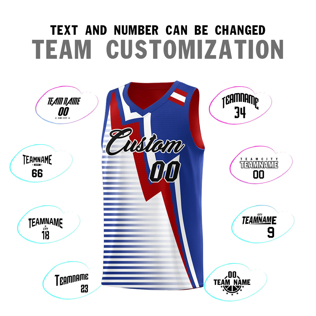 Custom Red Royal Blue White Gradient Stripes Lightning Pattern Reversible Sets Basketball Jersey| KXKSHOP