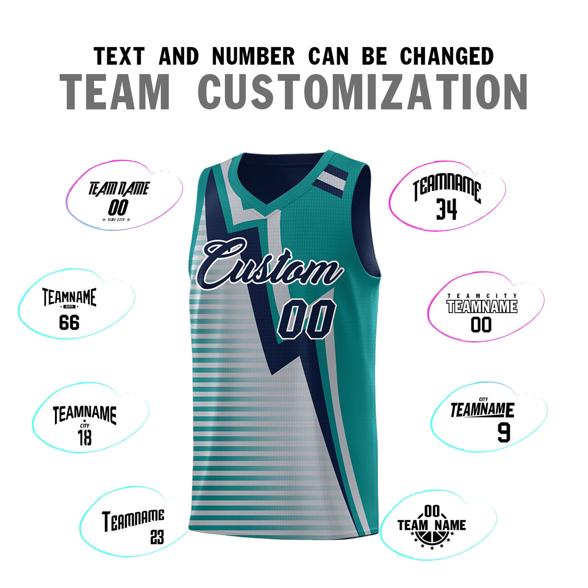 Custom Navy Teal Gray Gradient Stripes Lightning Pattern Reversible Sets Basketball Jersey| KXKSHOP