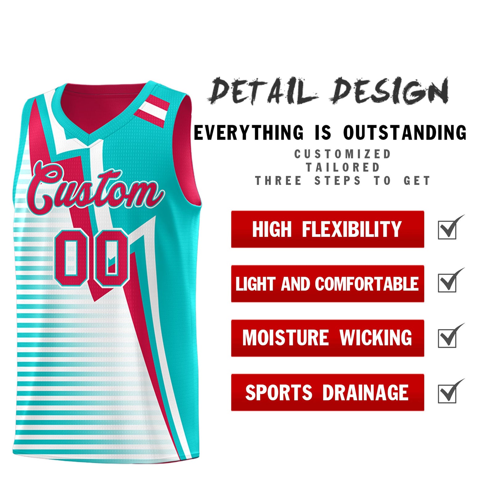 Custom Red Aqua White Gradient Stripes Lightning Pattern Reversible Sets Basketball Jersey| KXKSHOP