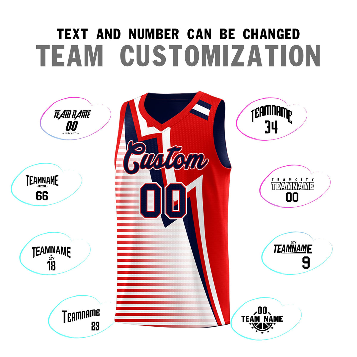 Custom Navy Red White Gradient Stripes Lightning Pattern Reversible Sets Basketball Jersey| KXKSHOP