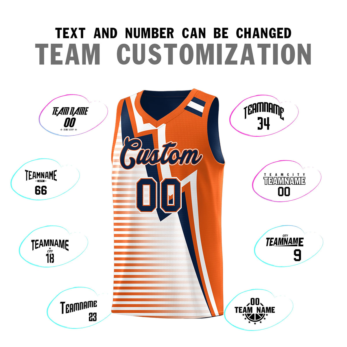 Custom Navy Orange White Gradient Stripes Lightning Pattern Reversible Sets Basketball Jersey| KXKSHOP