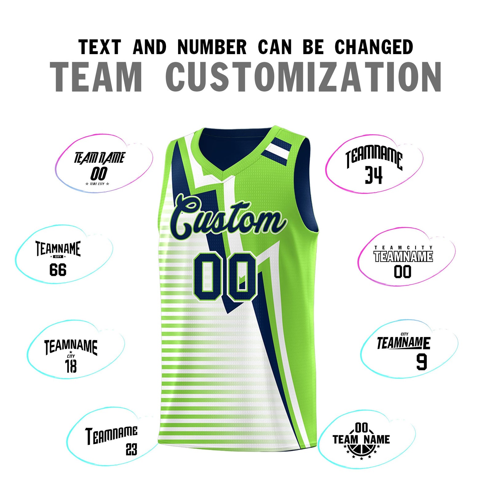 Custom Navy Fluorescent Green White Gradient Stripes Lightning Pattern Reversible Sets Basketball Jersey| KXKSHOP