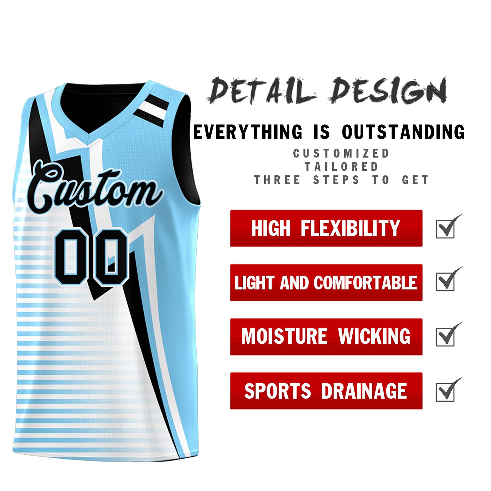 Custom Black Light Blue White Gradient Stripes Lightning Pattern Reversible Sets Basketball Jersey| KXKSHOP