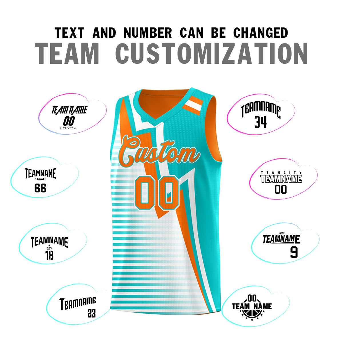 Custom Orange Aqua White Gradient Stripes Lightning Pattern Reversible Sets Basketball Jersey| KXKSHOP