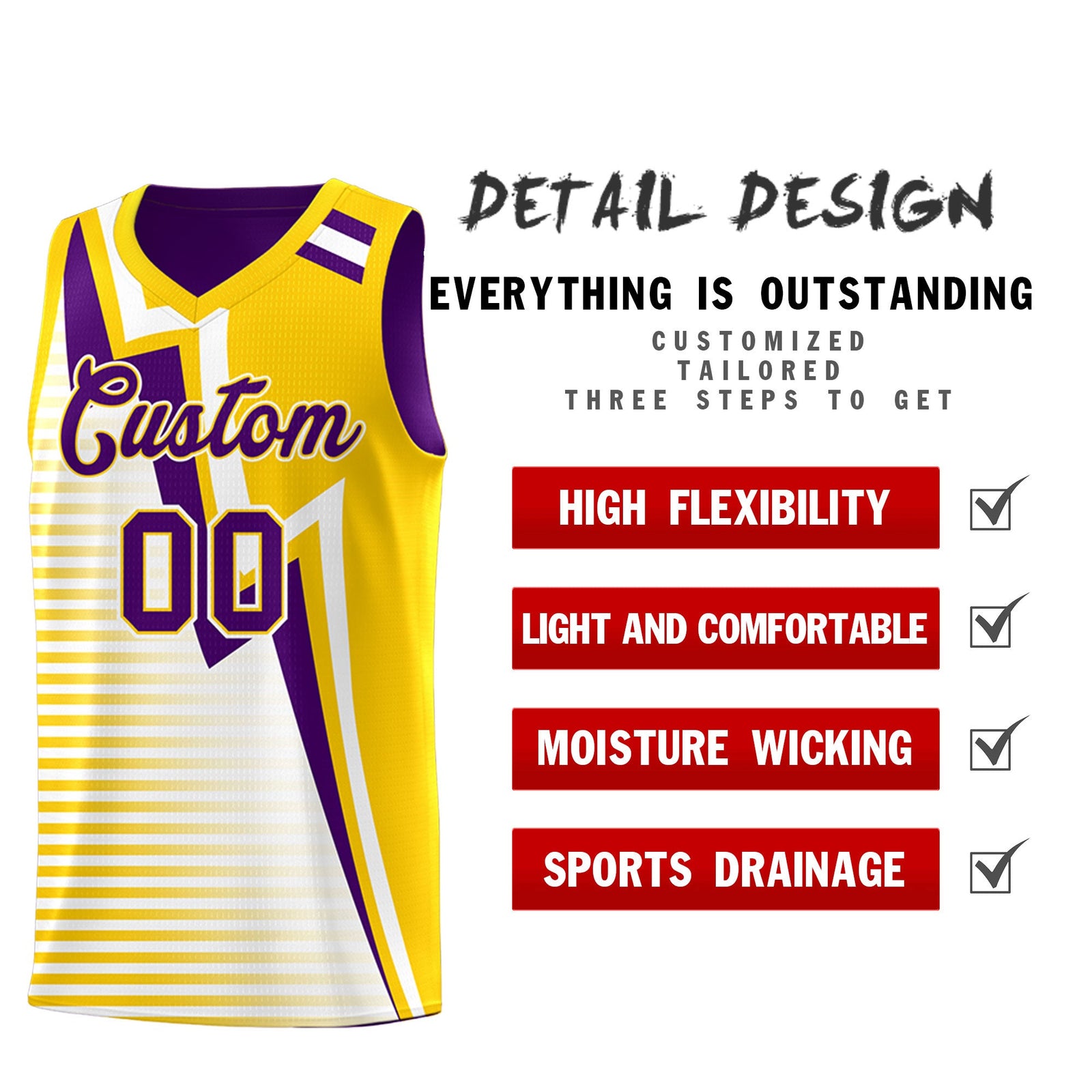 Custom Purple Gold White Gradient Stripes Lightning Pattern Reversible Sets Basketball Jersey| KXKSHOP