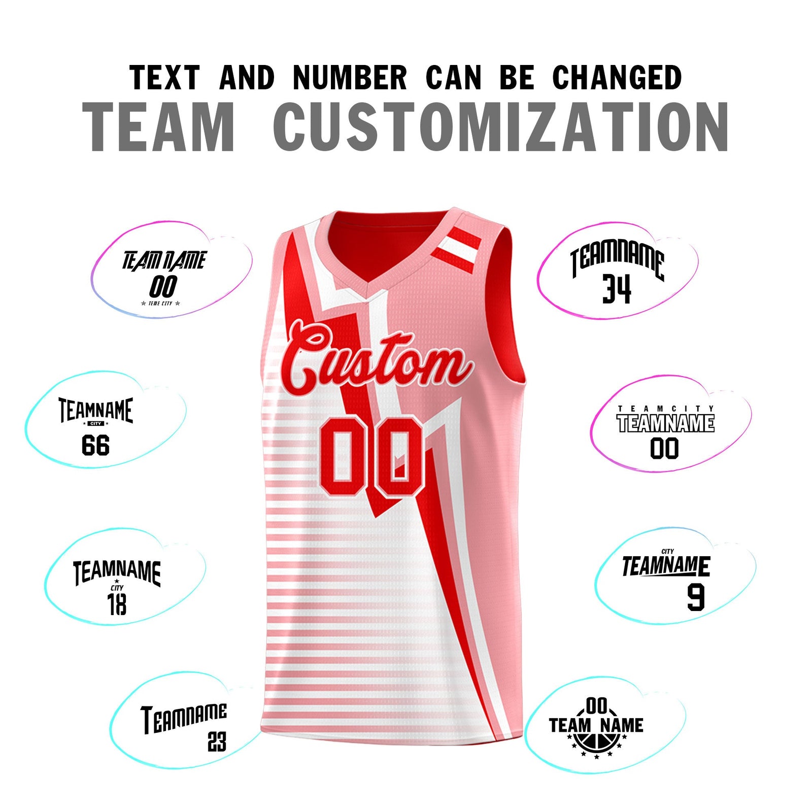 Custom Light Red Light Pink White Gradient Stripes Lightning Pattern Reversible Sets Basketball Jersey| KXKSHOP